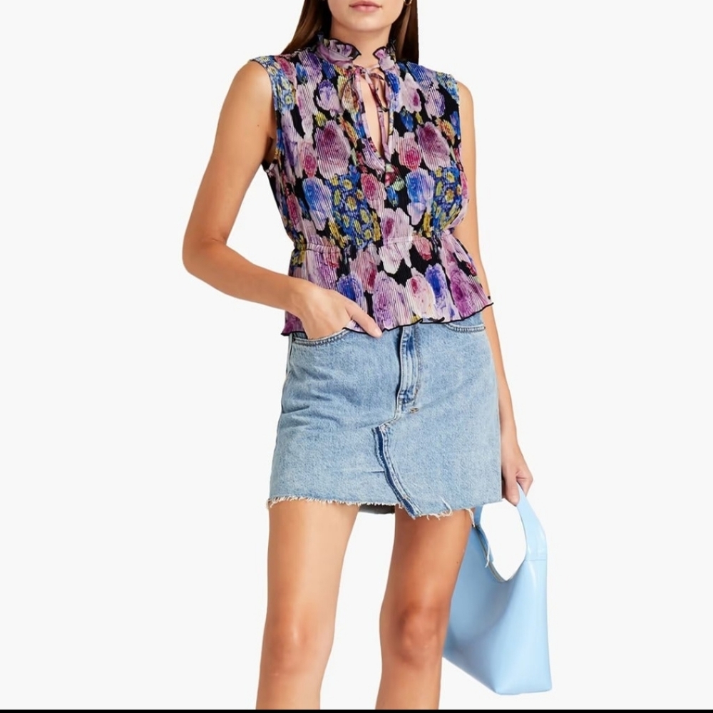 Ganni Floral Blouse in Pink, Purple, and Blue
